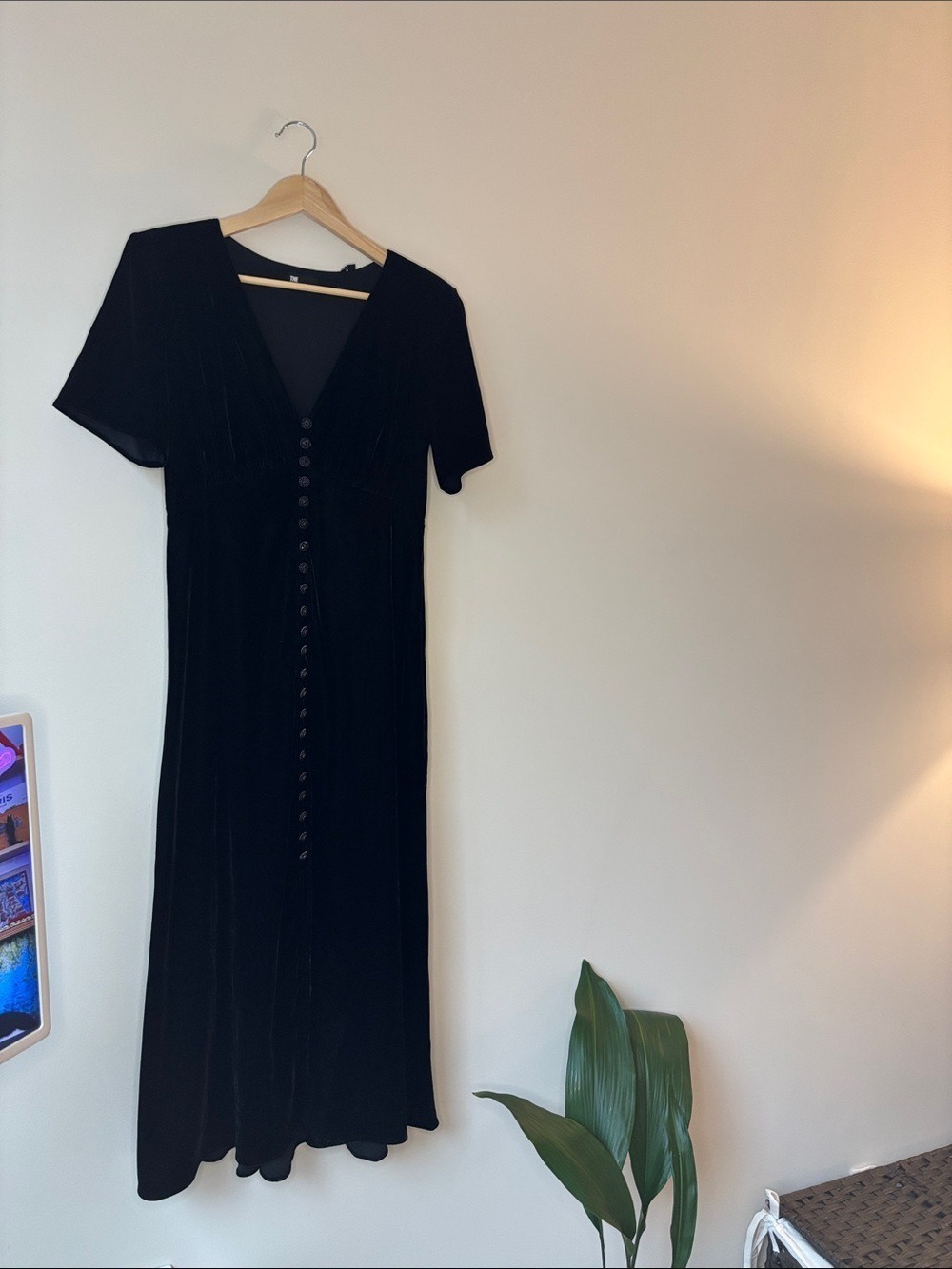 The Kooples Black Velvet Maxi Dress Button Front
